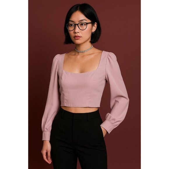 ASTR the Label Lilac Crop Blouse Women’s Small Long Sleeve Square Neck - Picture 1 of 5